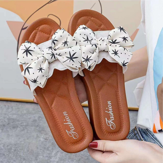 2024 Summer PVC Bow Women Sandals 3cm Thick Casual Shoes One line Elevated Flat Bottom Slippers