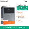 ECOSUN 3000W Hybrid Solar Inverter 24V 48V Single Phase Pure Sine Wave Inverter with 100A MPPT Solar Charge Controller